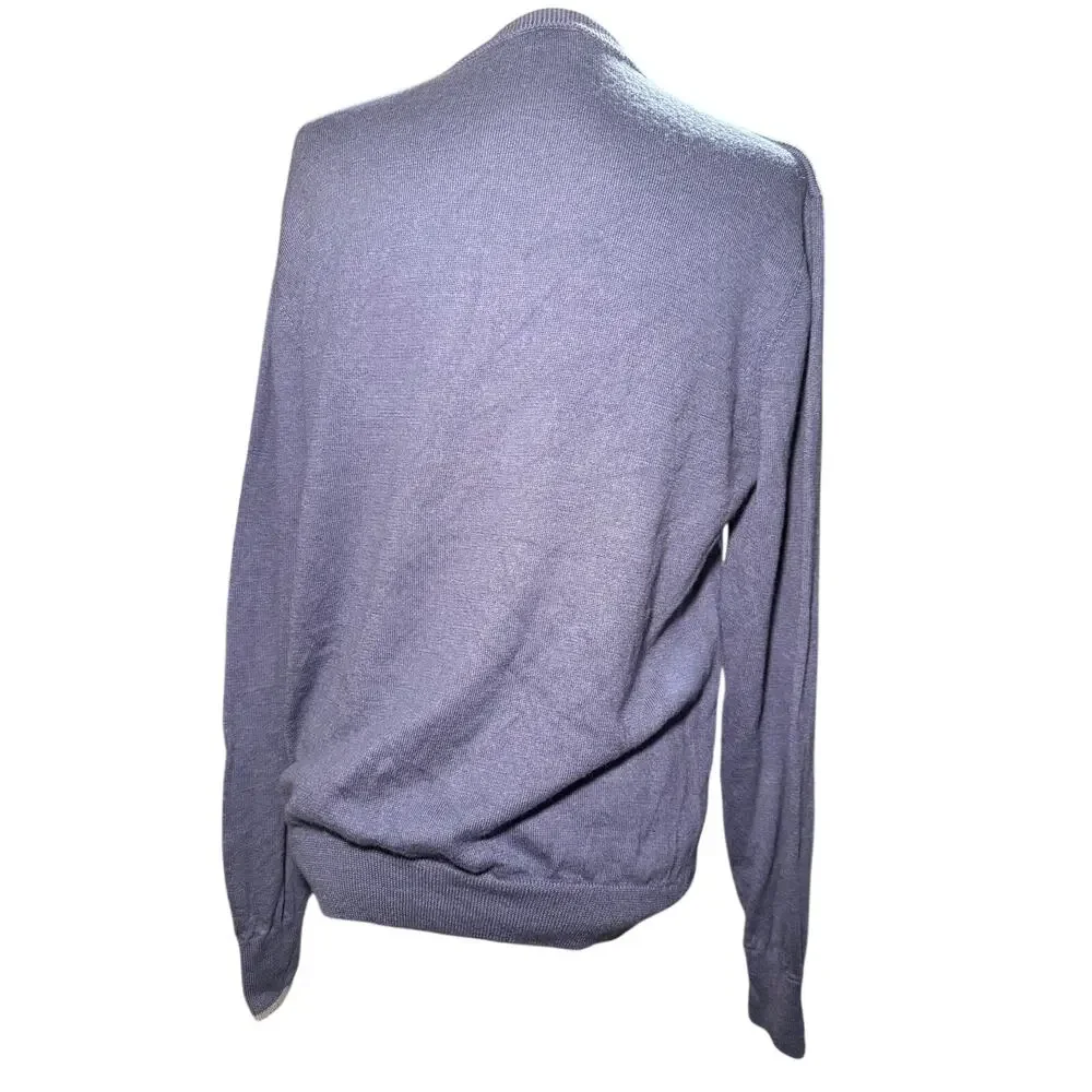 Greyson Wool Linen Crewneck Sweater, Blue Gray, Embroidered Logo, Men's Medium